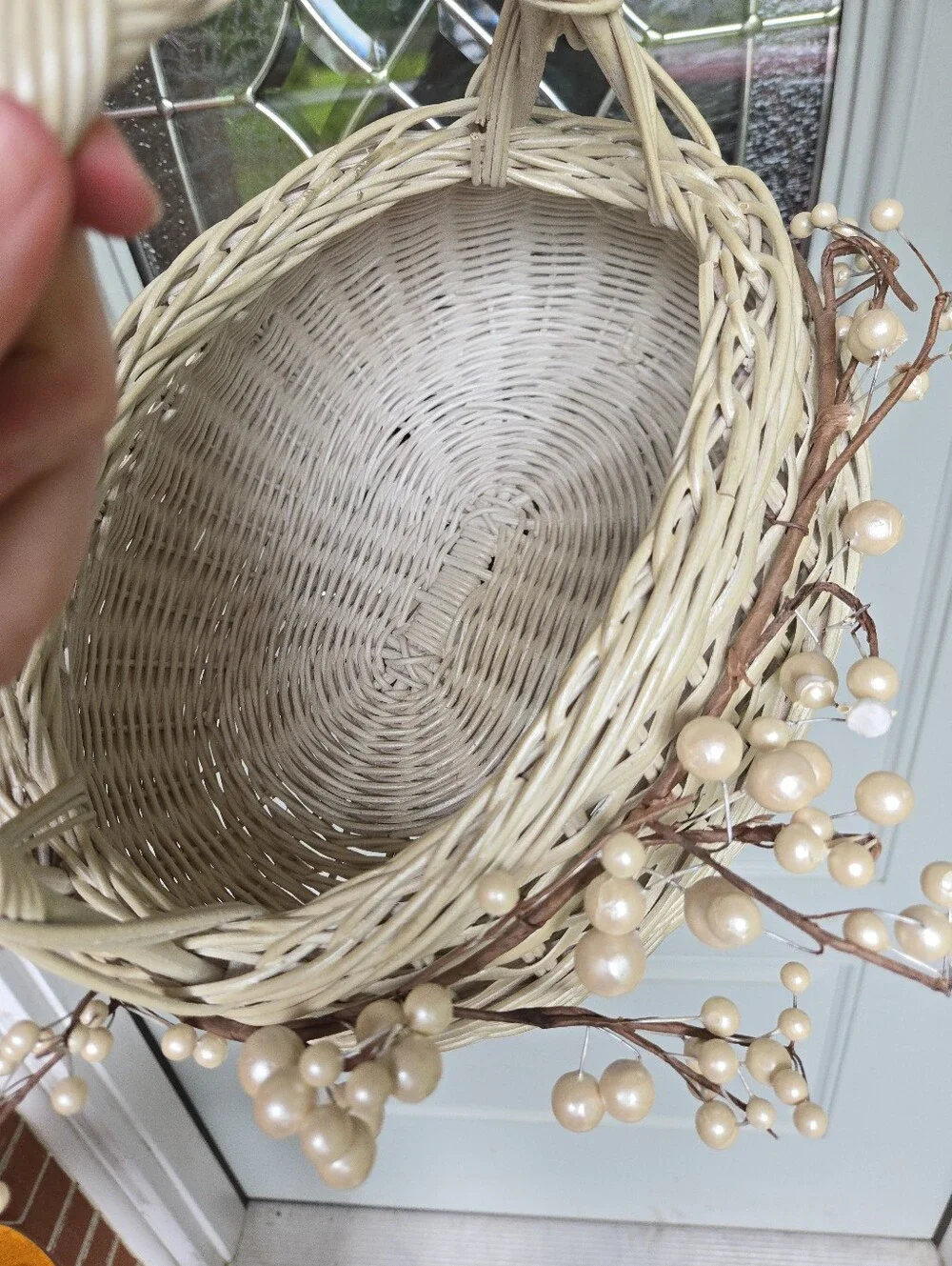 Cream Flower Girl Basket Faux Berry Vine